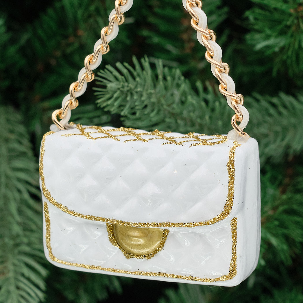 Cream & Gold Glass Handbag Tree Decoration