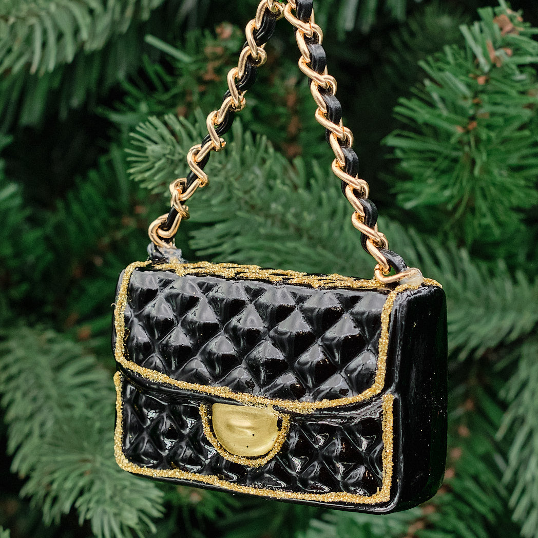 Black & Gold Glass Handbag Tree Decoration