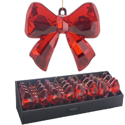 Red Faceted Bow Tree Decoration