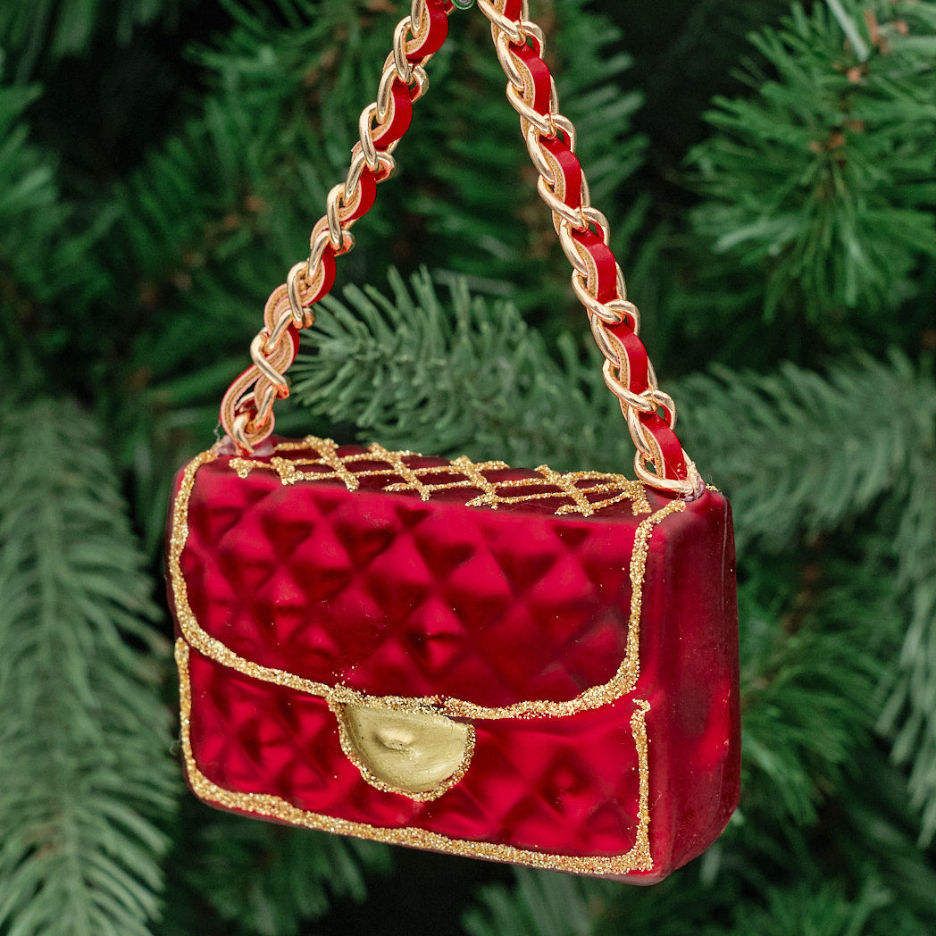 Red & Gold Glass Handbag Tree Decoration