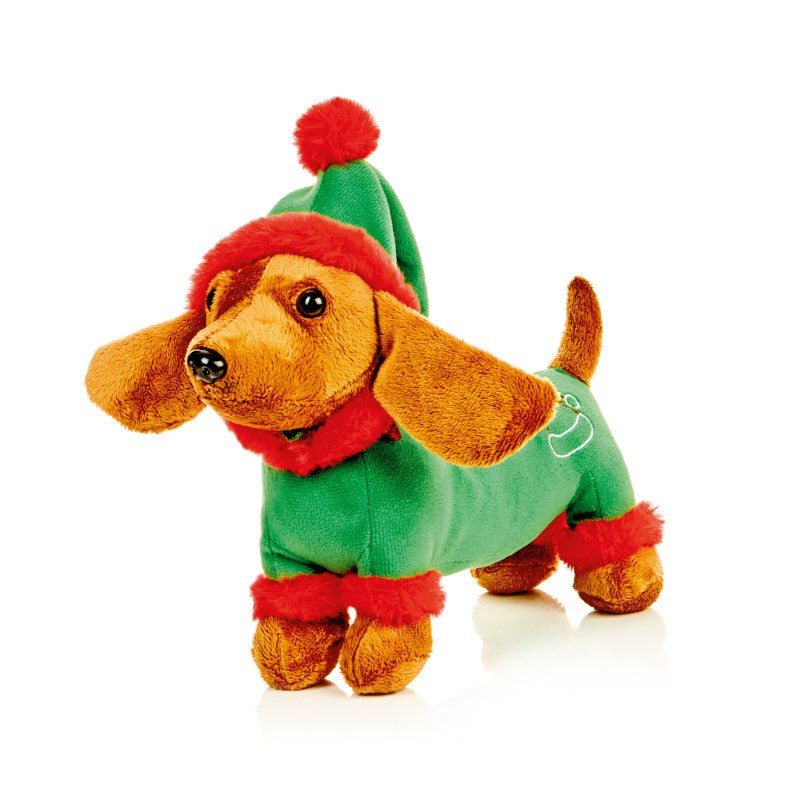 Brown & Green Plush Elf Dachshund Decoration