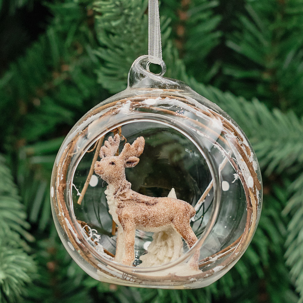 Clear Glass Deer Scene Bauble