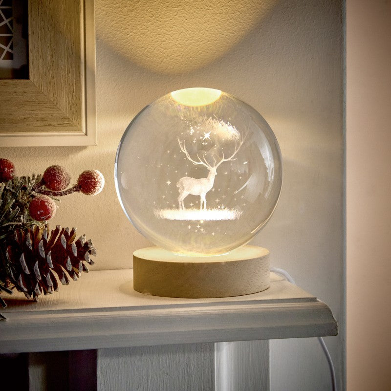 USB LED Glass Ball - Reindeer Scene