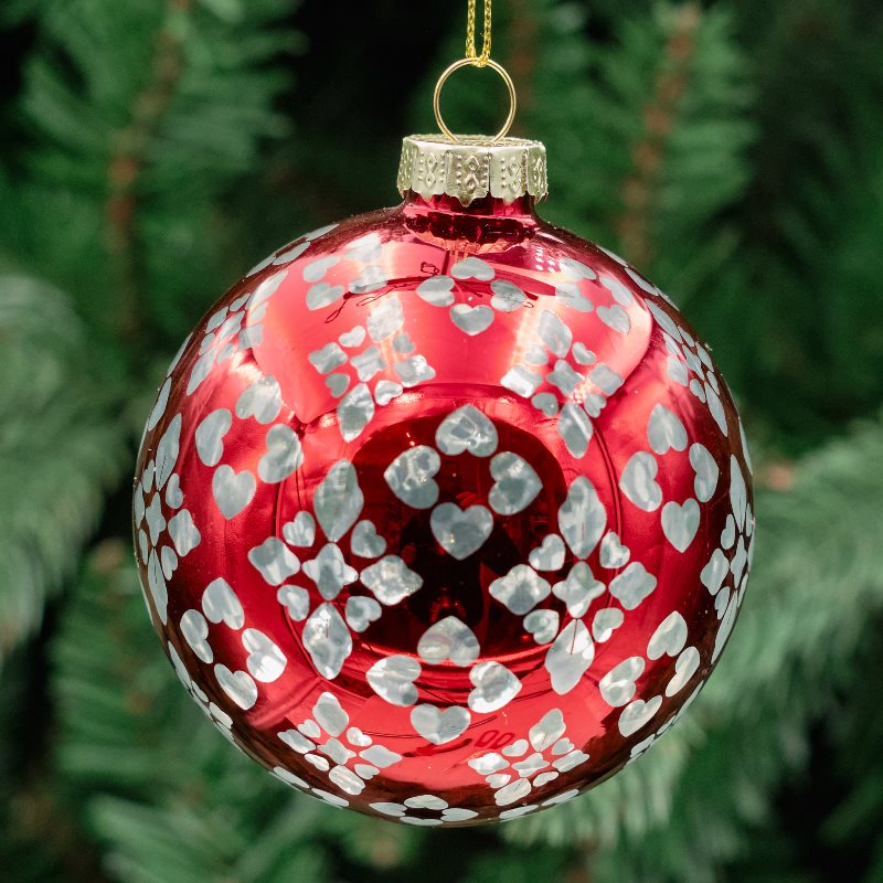8cm Red Round Glass Bauble - Diamond Check