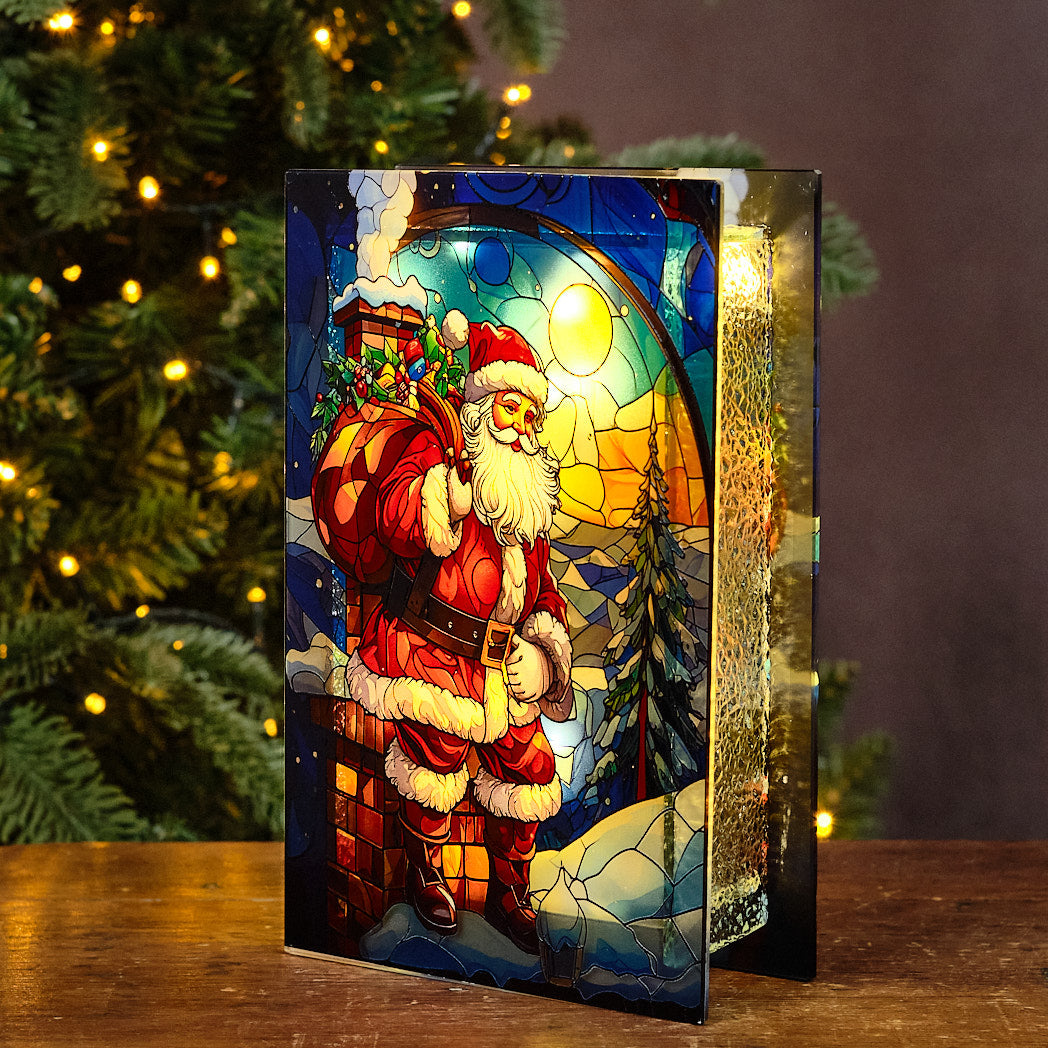 Santa on Chimney LED Stained Glass Lamp