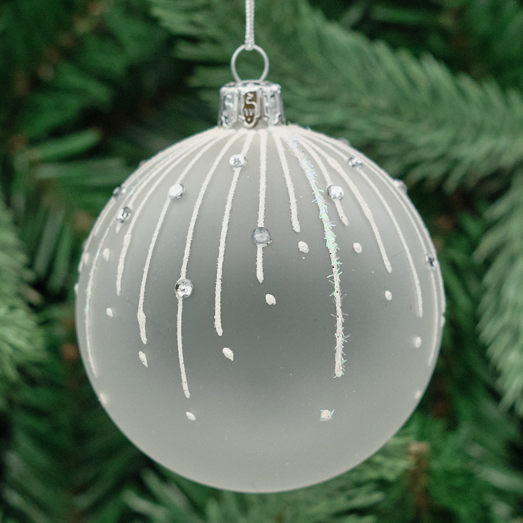 White Round Glass Bauble - Glitter Trails