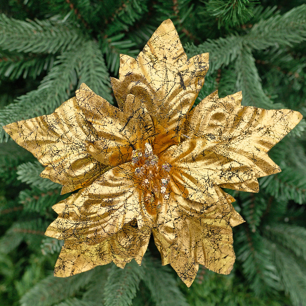 Gold Layered Fold-Out Poinsettia Stem
