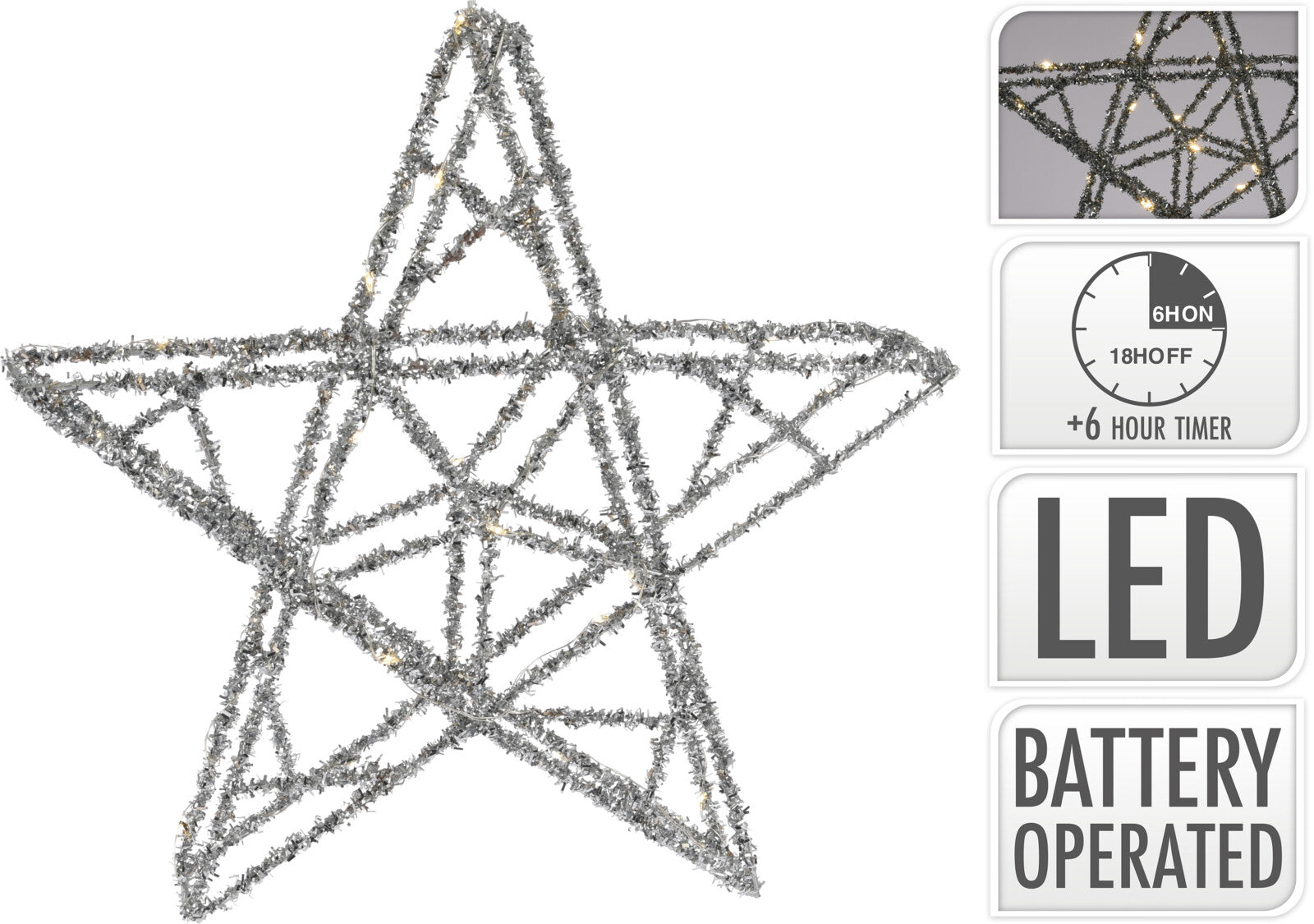 Light Up 30 LED Tinsel Star