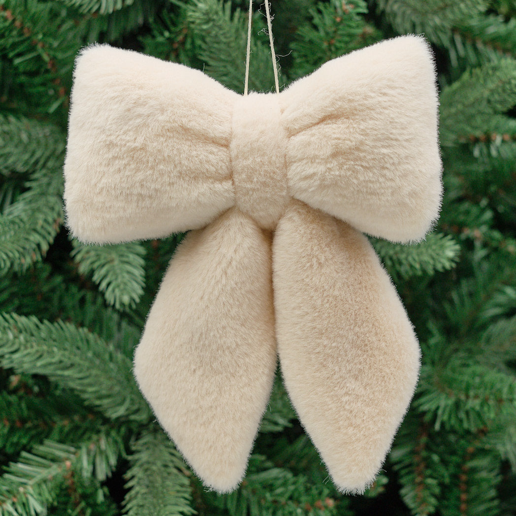 Medium Cream Faux Fur Bow Decoration