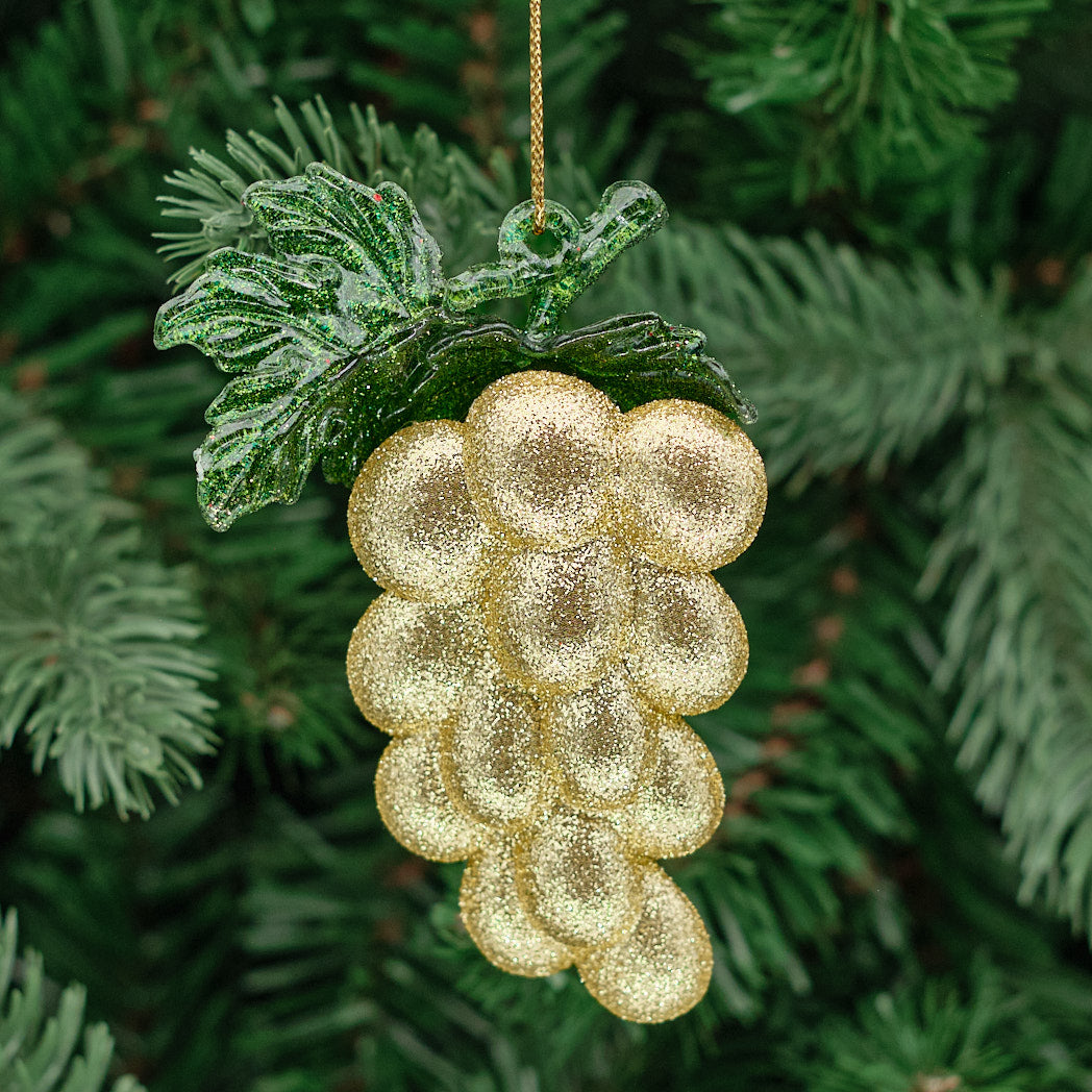 Gold & Green Glitter Grape Tree Decoration