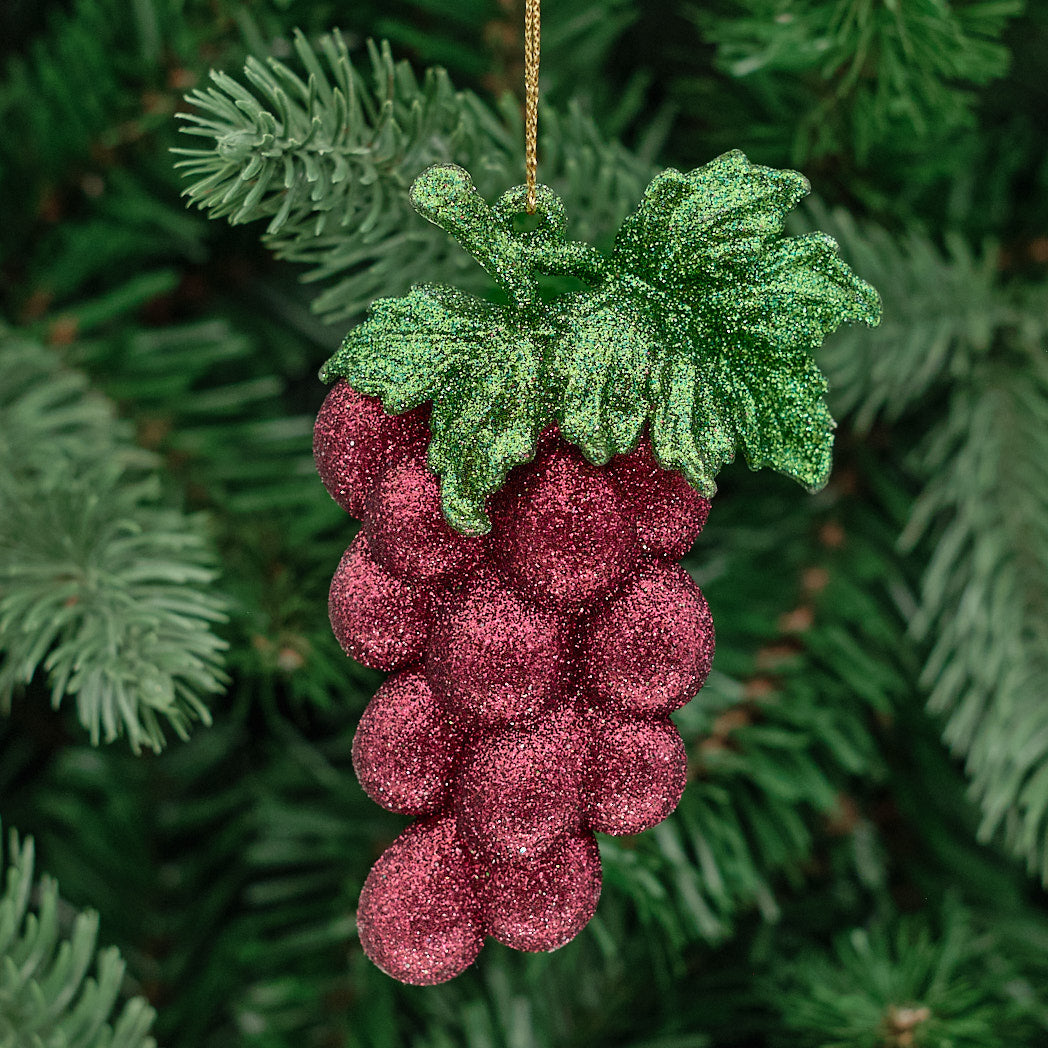 Burgundy &amp; Green Glitter Grape Tree Decoration