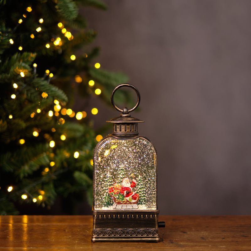 Santa In Sleigh Rimless Lantern Water Spinner