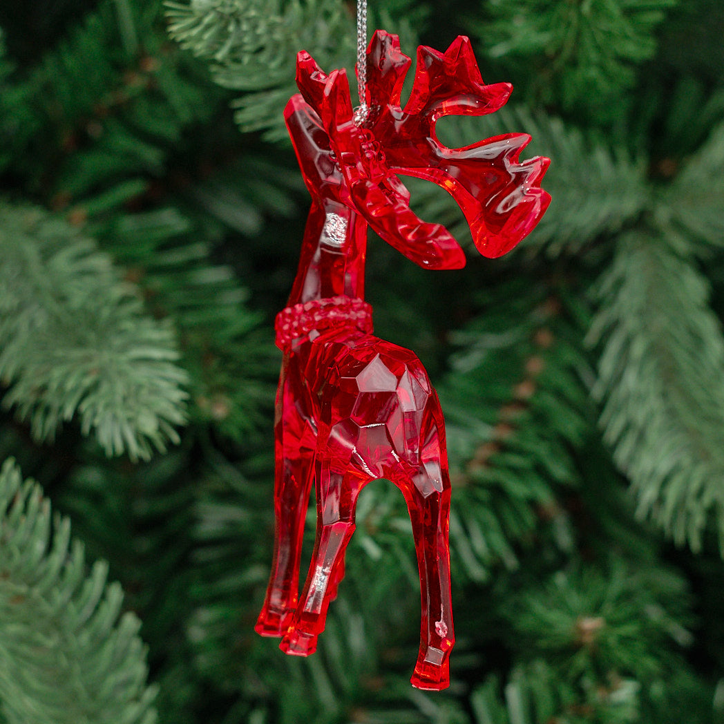 Red Faceted Acrylic Reindeer Decoration