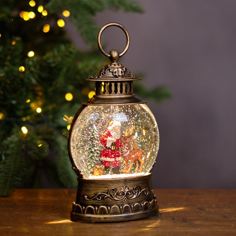 Round Santa Lantern Water Spinner