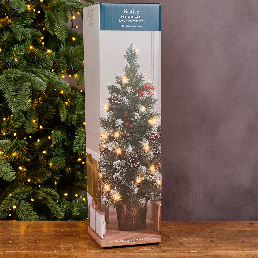 Pre-Lit Snowy Potted Christmas Tree (2ft)