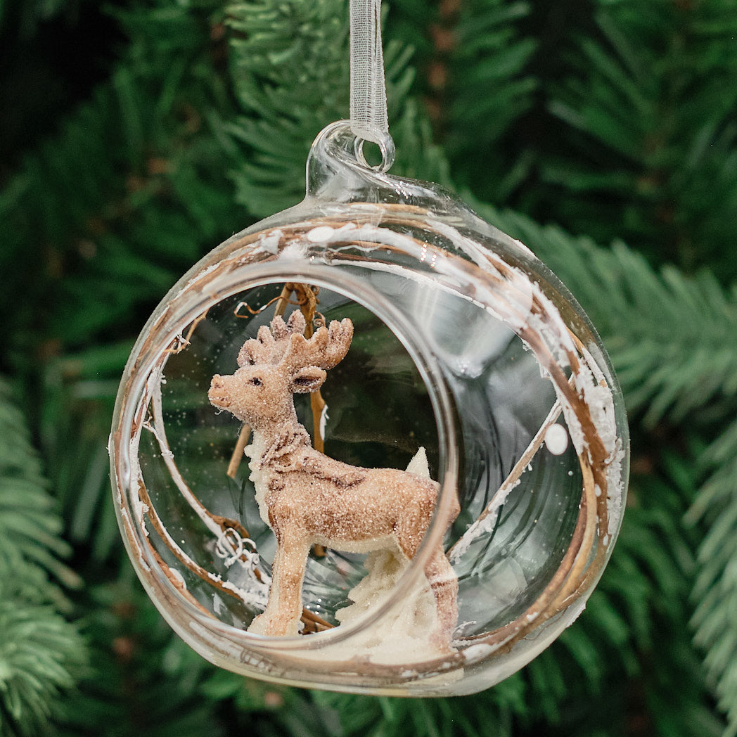 Clear Glass Deer Scene Bauble