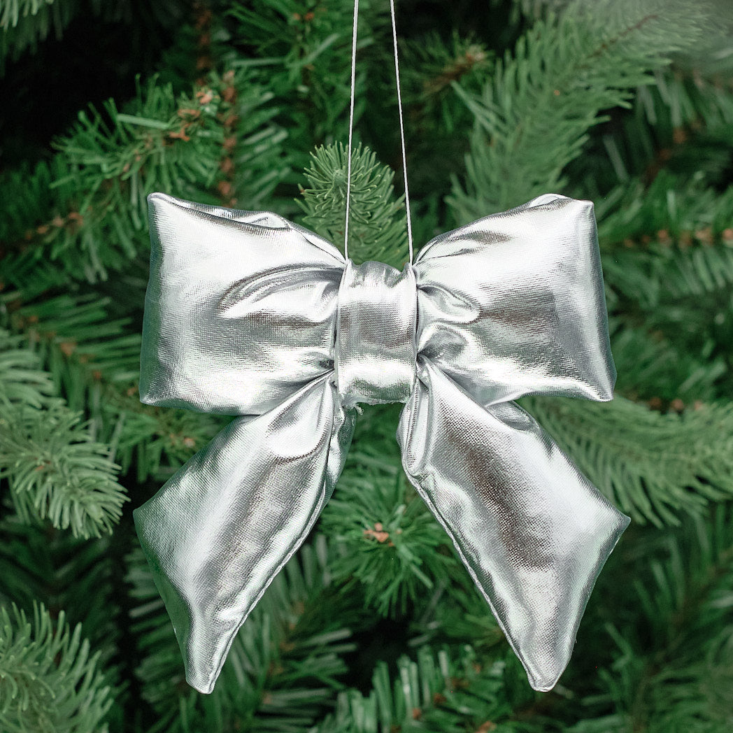 Small Silver Plush Bow Decoration