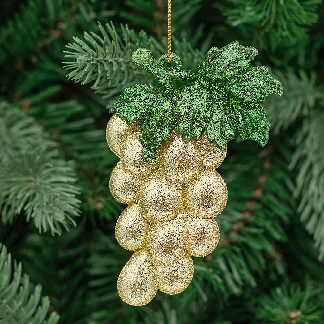 Gold & Green Glitter Grape Tree Decoration