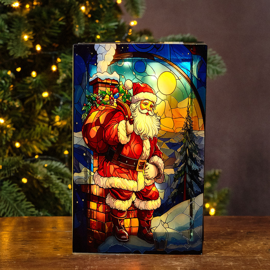 Santa on Chimney LED Stained Glass Lamp