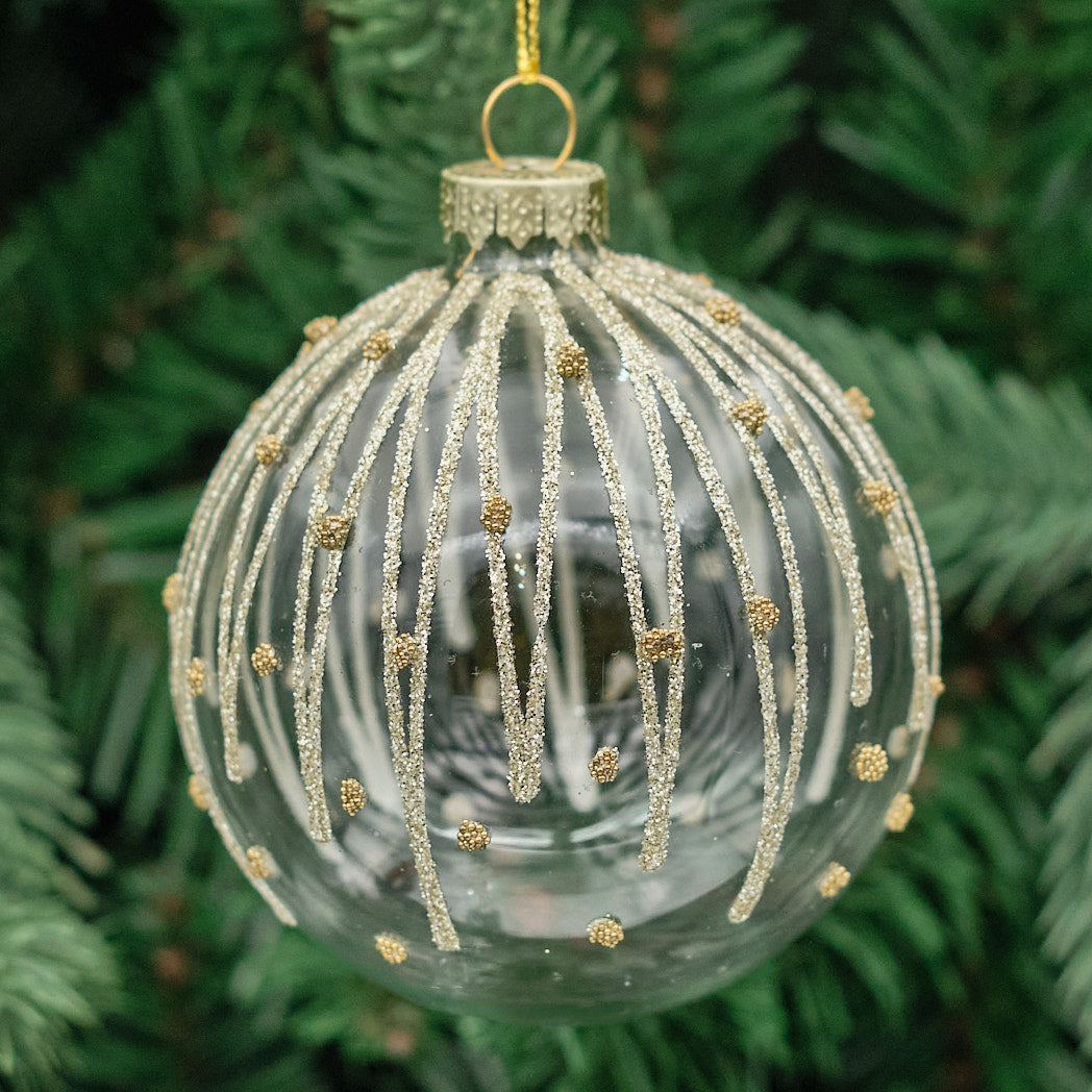 Champagne &amp; Clear Round Glass Bauble - Glitter Cage