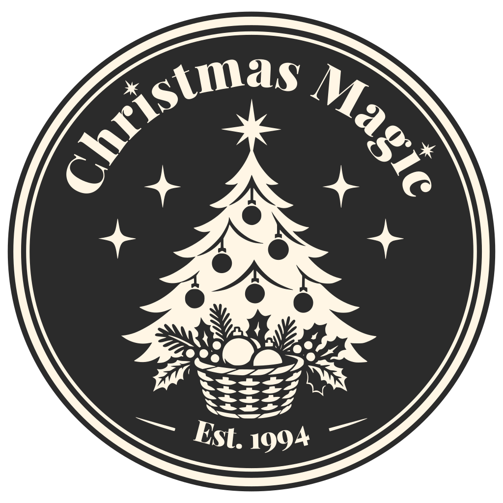 Christmas Magic – charcoal badge logo, Est. 1994