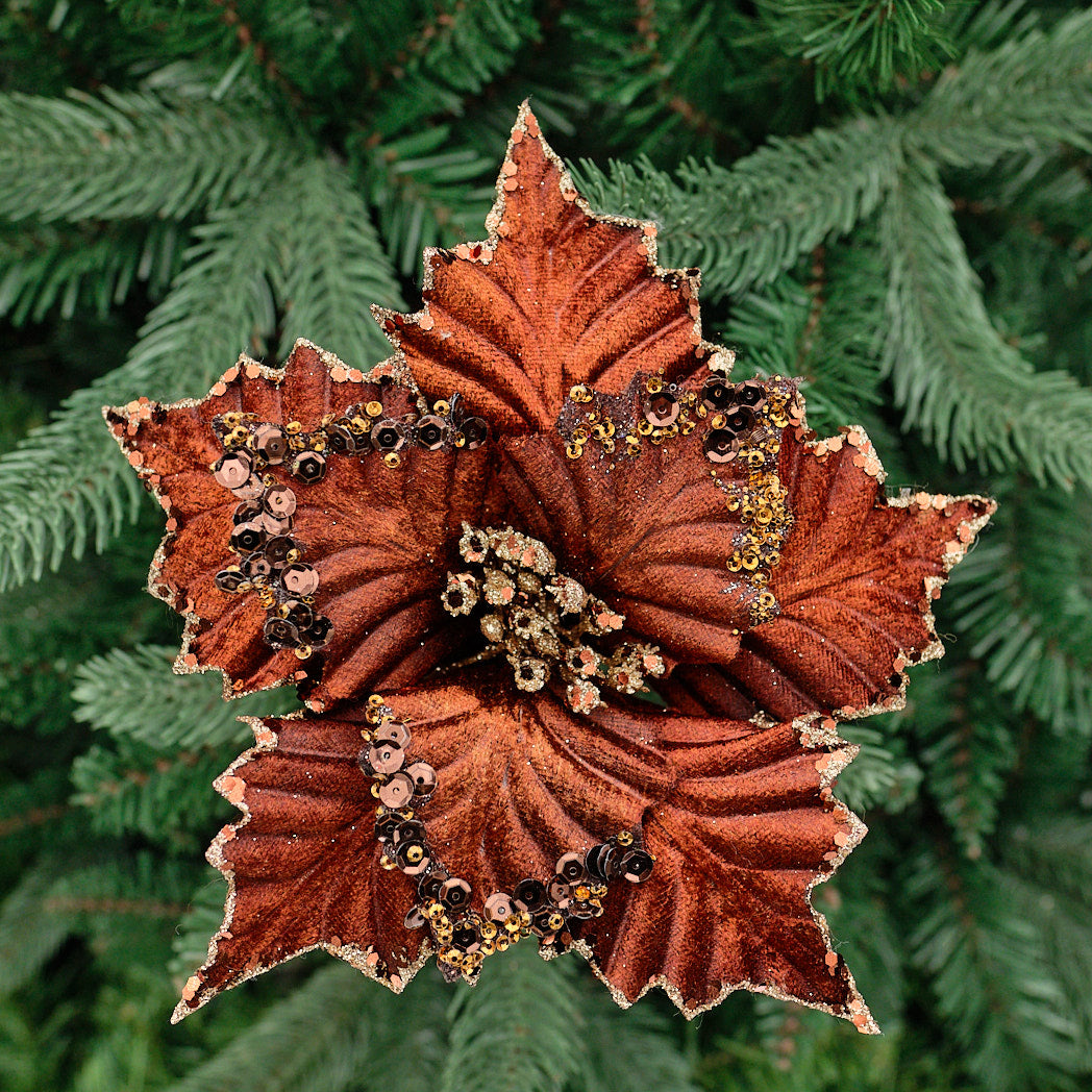 Brown Glitter Fold-Out Poinsettia Stem