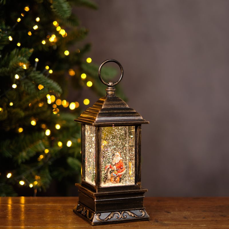 Santa And Dog Lantern Water Spinner
